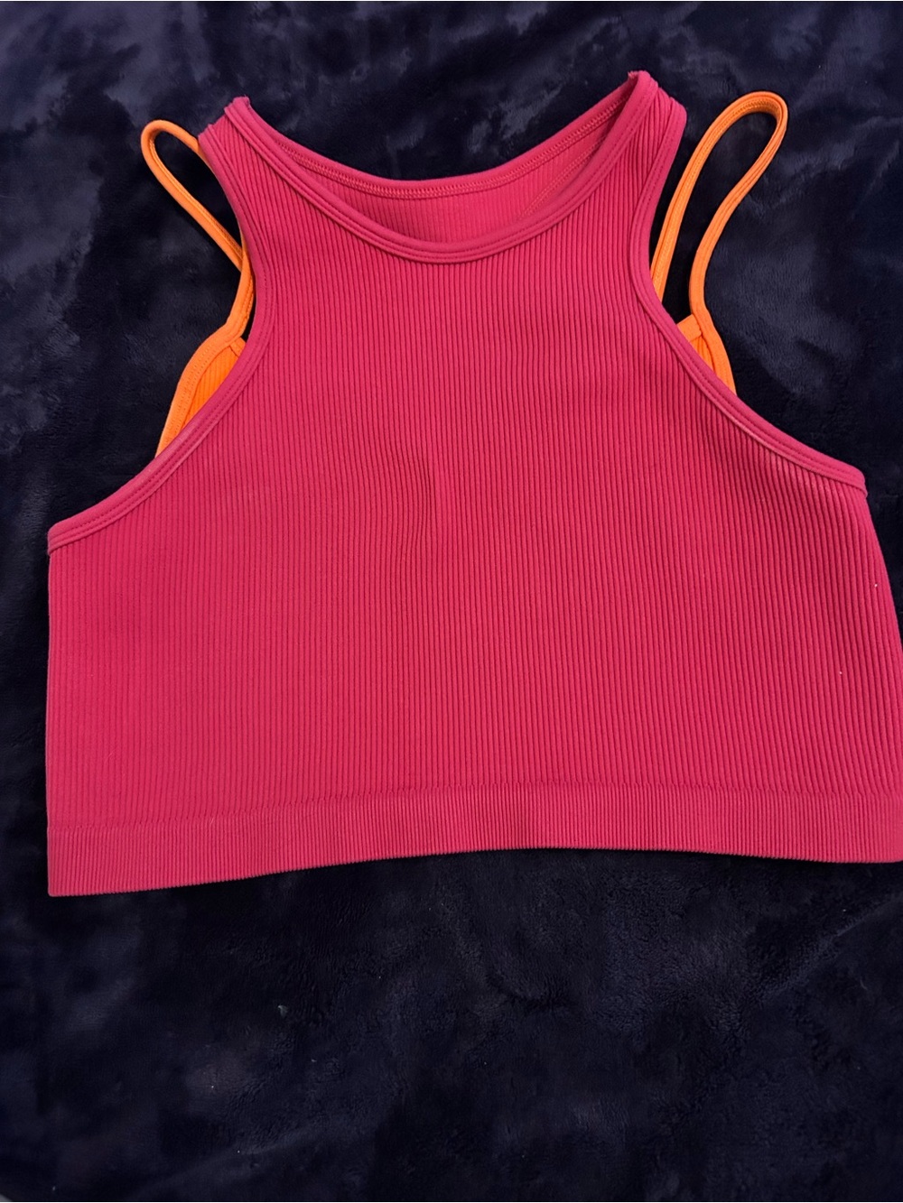 Free People Strappy Ribbed Pink Crop Tank with Orange Straps
